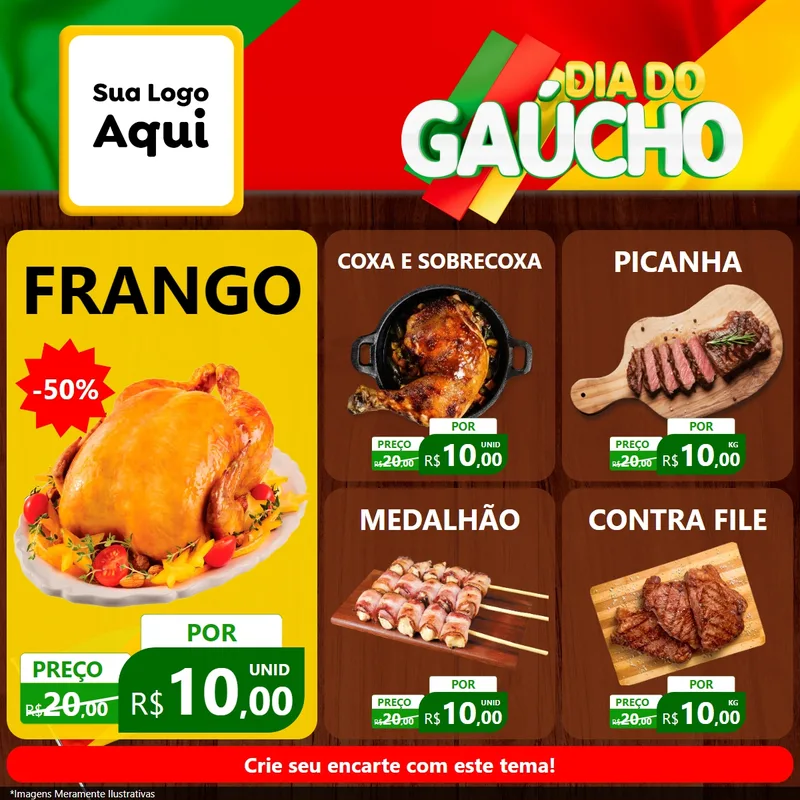 Modelo de Rede Social para Feed Facebook com o tema Dia do Gaúcho para Assados