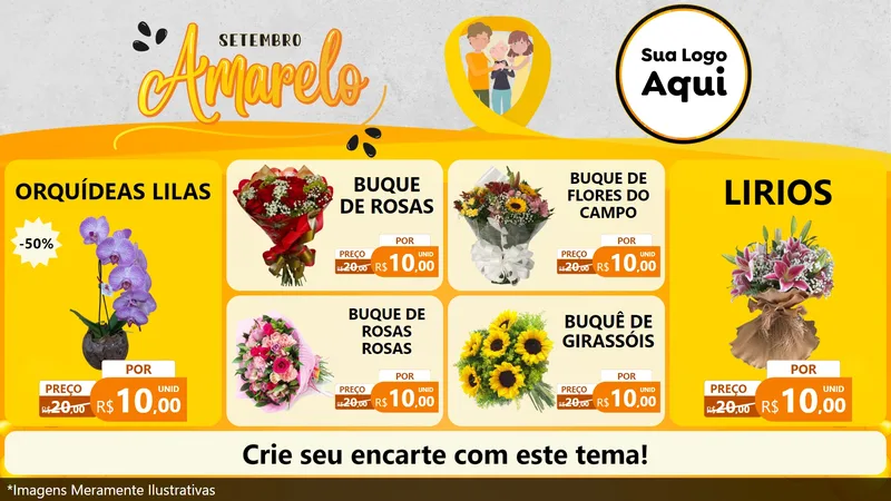 Modelo de TV para TV Horizontal com o tema Setembro Amarelo para Floricultura e jardim