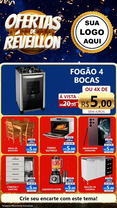 Modelo de Rede Social para Stories com o tema Ofertas de Réveillon para Móveis e Eletro