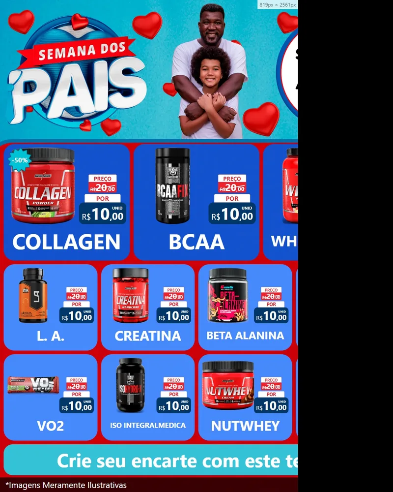 Modelo de Rede Social para Feed Instagram com o tema Semana Dos Pais para Suplementos alimentares