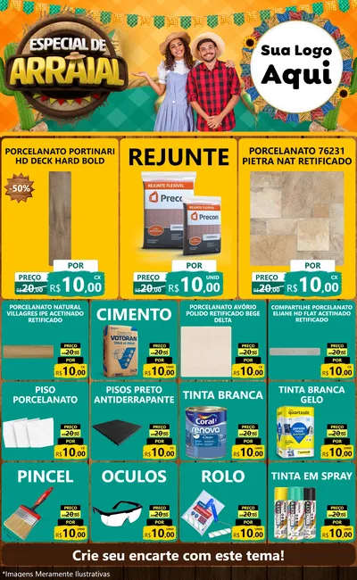 Modelo de Encarte para Encarte Grande com o tema Especial De Arraial para Pisos e revestimentos
