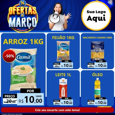 Modelo de Rede Social para Feed Facebook com o tema Ofertas de Março para Supermercado