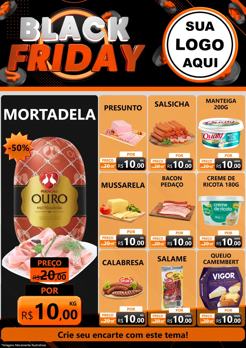 Modelo de Encarte para Encarte A4 Vertical com o tema Black Friday para Frios e Laticínios