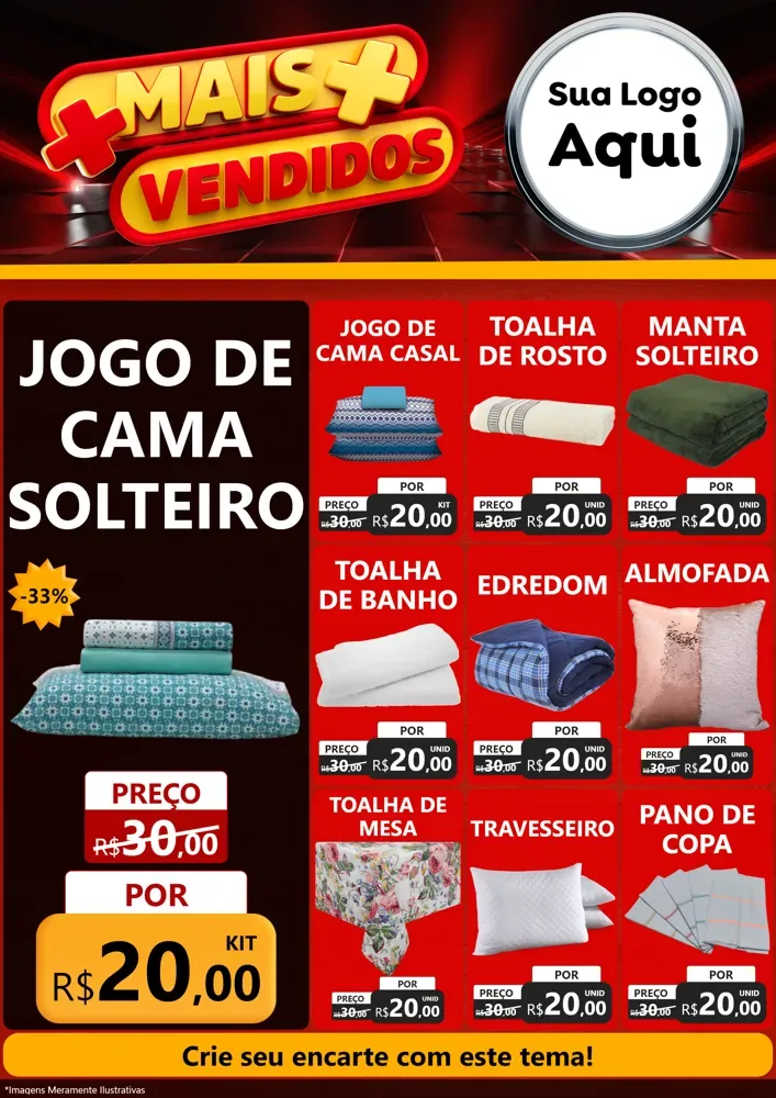 Modelo de Encarte para Encarte A4 Vertical com o tema Mais Vendidos para Cama, Mesa e Banho