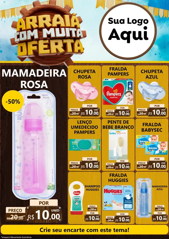 Modelo de Encarte para Encarte A4 Vertical com o tema Ofertas de São João - Junina para Bebês