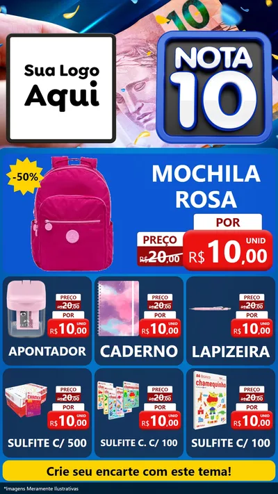 Modelo de Rede Social para Stories com o tema Nota 10 para Papelaria