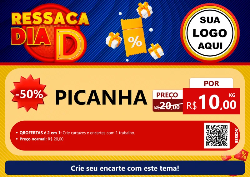 Modelo de Cartaz para Cartaz A4 Horizontal com o tema Ressaca Dia D para Açougue
