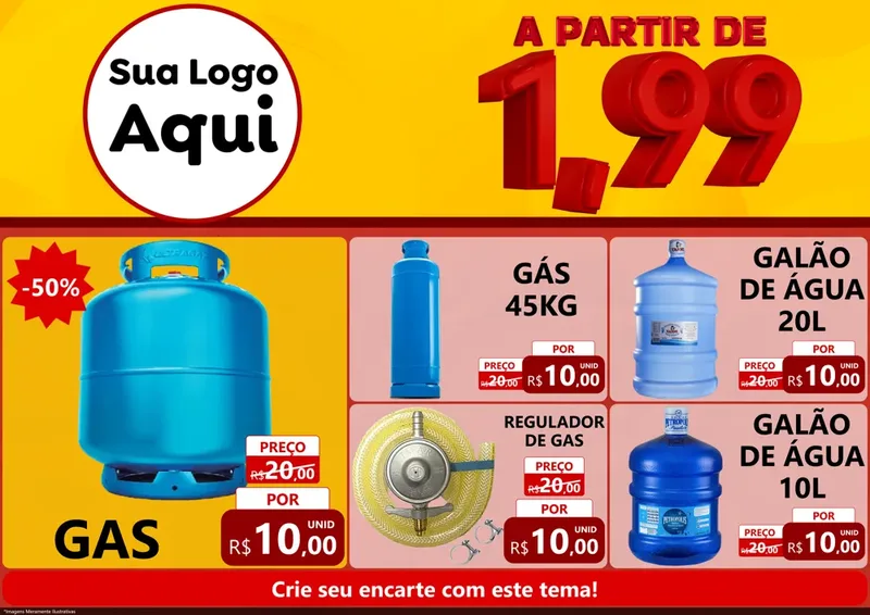 Modelo de Encarte para Encarte A4 Horizontal com o tema A Partir de Um e Noventa e Nove - 1,99 para Água e gás