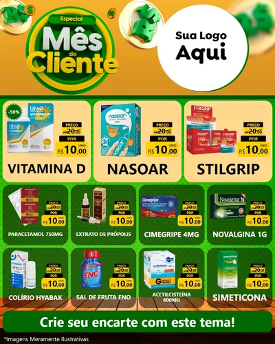 Modelo de Rede Social para Feed Instagram com o tema Especial Mês do Cliente para Farmácia