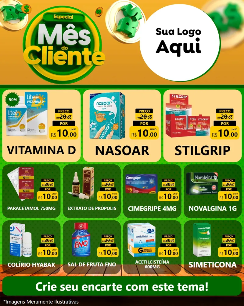 Modelo de Rede Social para Feed Instagram com o tema Especial Mês do Cliente para Farmácia