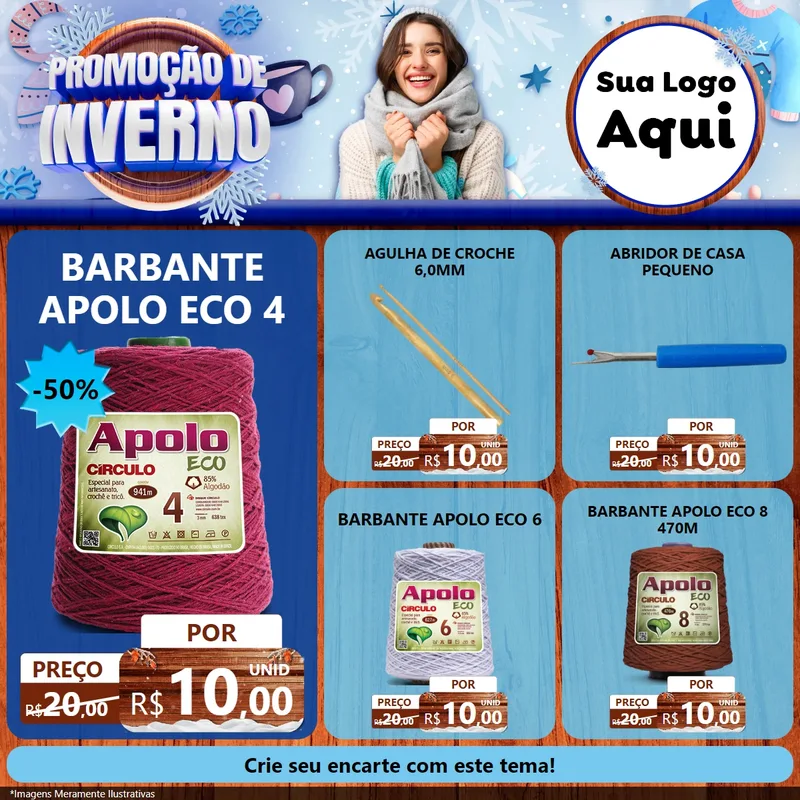 Modelo de Rede Social para Feed Facebook com o tema Promoção de Inverno para Armarinho e Aviamentos