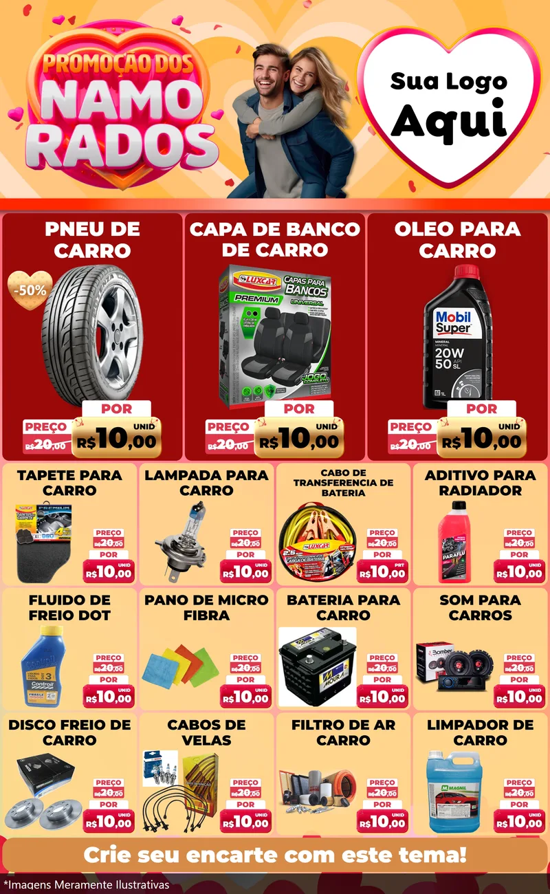 Modelo de Encarte para Encarte Grande com o tema Promoção dos Namorados para Auto peças