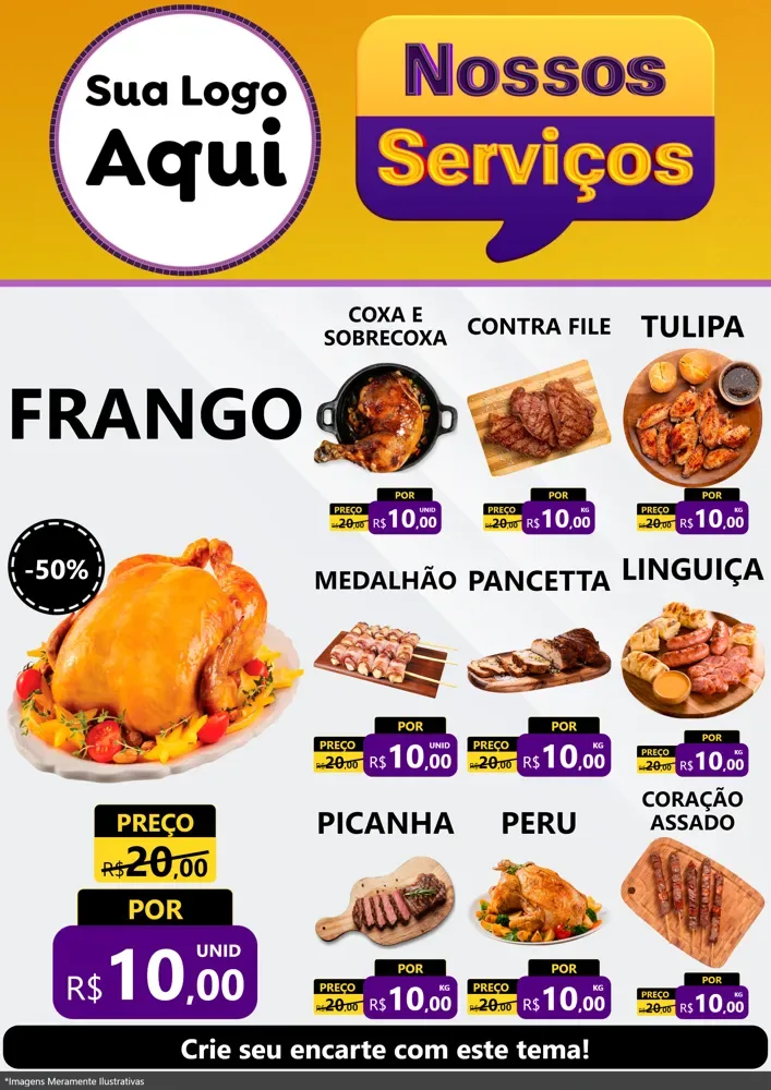 Modelo de Encarte para Encarte A4 Vertical com o tema Nossos Serviços para Assados