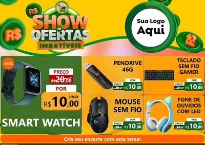 Modelo de Encarte para Encarte A4 Horizontal com o tema Show de Ofertas Imbatíveis para Informática