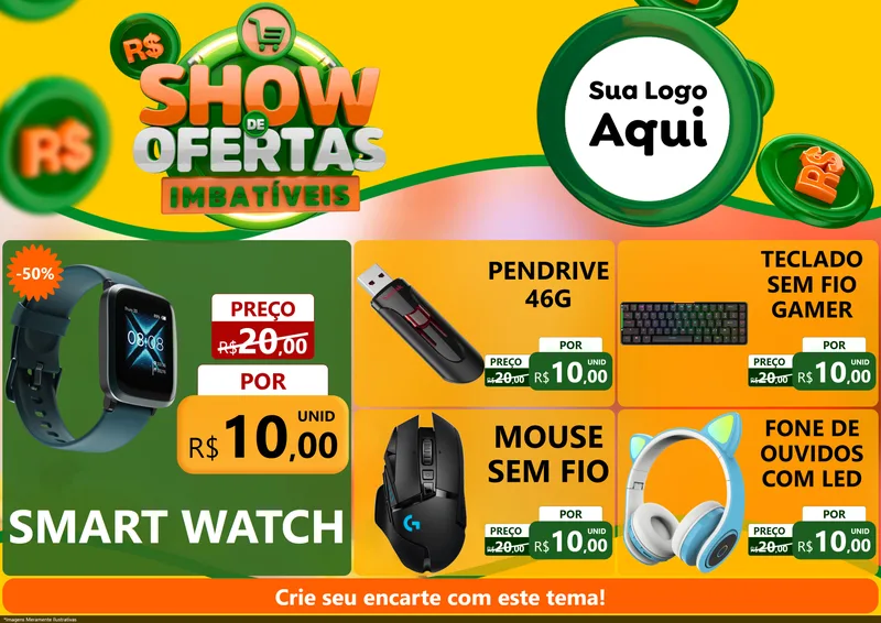 Modelo de Encarte para Encarte A4 Horizontal com o tema Show de Ofertas Imbatíveis para Informática