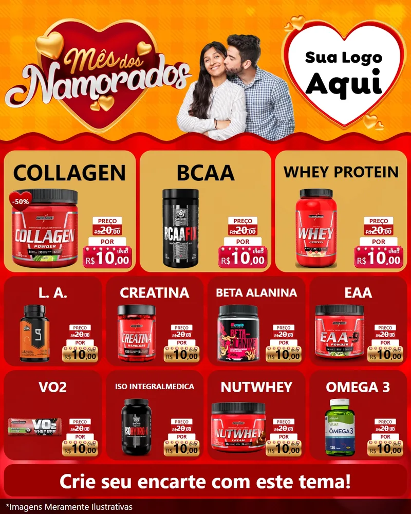Modelo de Rede Social para Feed Instagram com o tema Mês dos Namorados para Suplementos alimentares