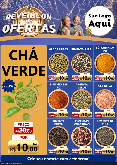 Modelo de Encarte para Encarte A4 Vertical com o tema Réveillon de Ofertas para Produtos Naturais