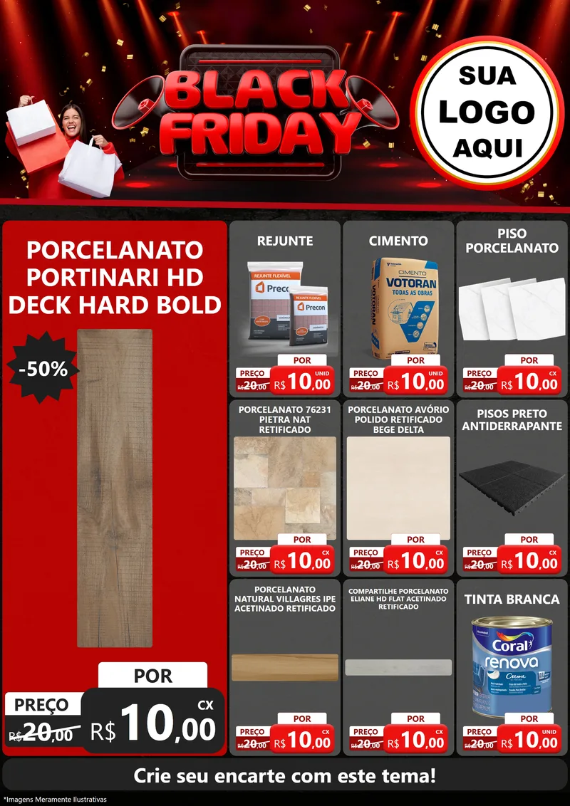 Modelo de Encarte para Encarte A4 Vertical com o tema Black Friday para Pisos e revestimentos