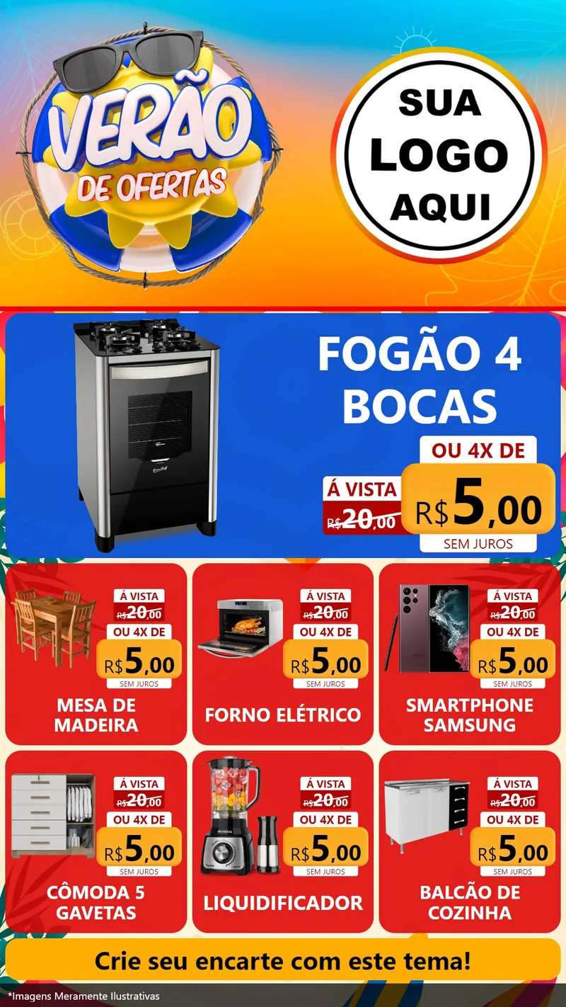 Modelo de Rede Social para Stories com o tema Verão de Ofertas para Móveis e Eletro