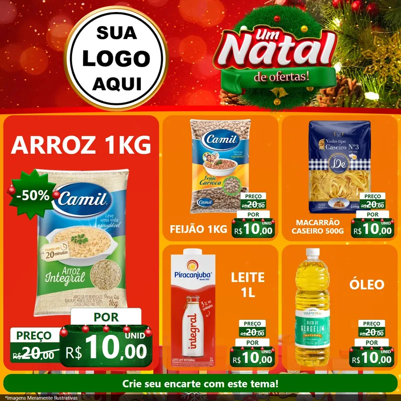 Modelo de Rede Social para Feed Facebook com o tema Um Natal de Ofertas para Supermercado