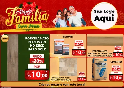 Modelo de Encarte para Encarte A4 Horizontal com o tema Alegria em Família Super Ofertas - Natal para Pisos e revestimentos
