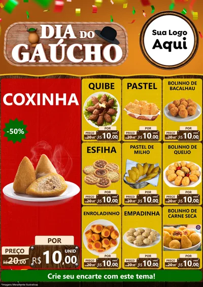 Modelo de Encarte para Encarte A4 Vertical com o tema Dia do Gaúcho para Salgadaria
