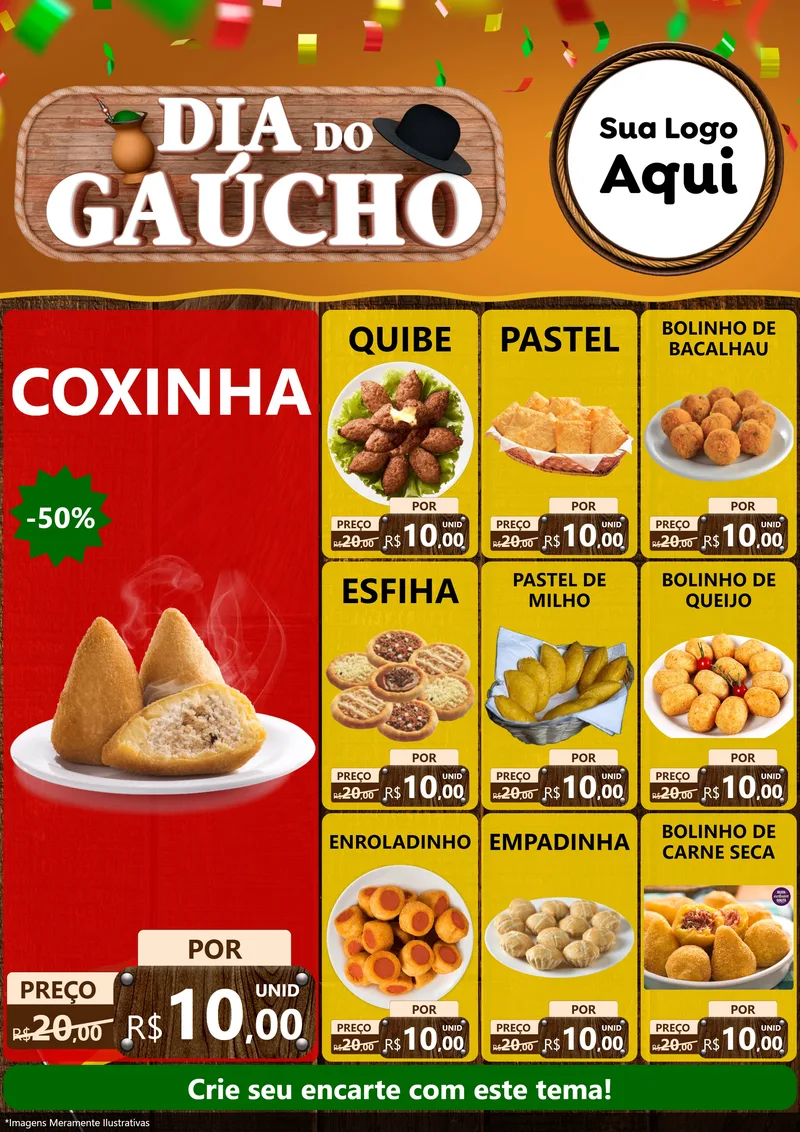 Modelo de Encarte para Encarte A4 Vertical com o tema Dia do Gaúcho para Salgadaria
