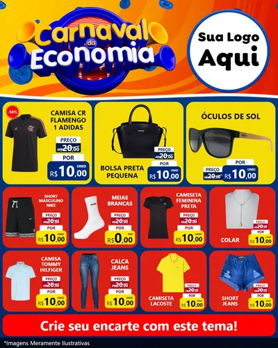 Modelo de Rede Social para Feed Instagram com o tema Carnaval da Economia para Roupas e acessórios