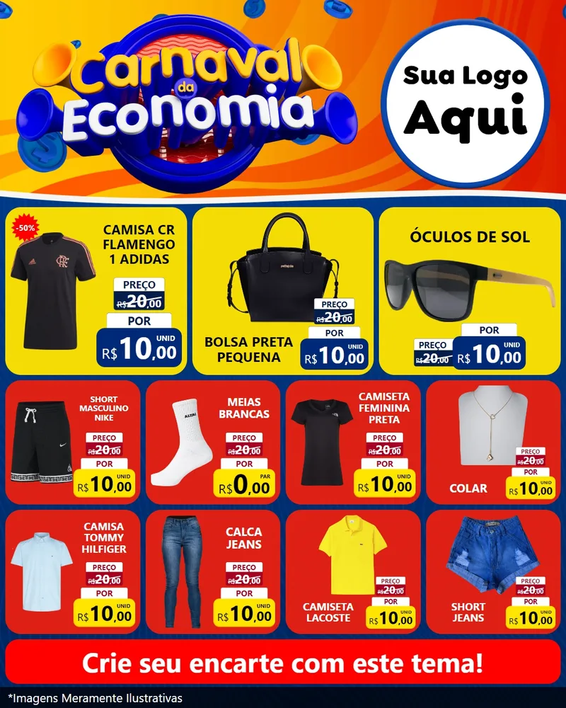 Modelo de Rede Social para Feed Instagram com o tema Carnaval da Economia para Roupas e acessórios