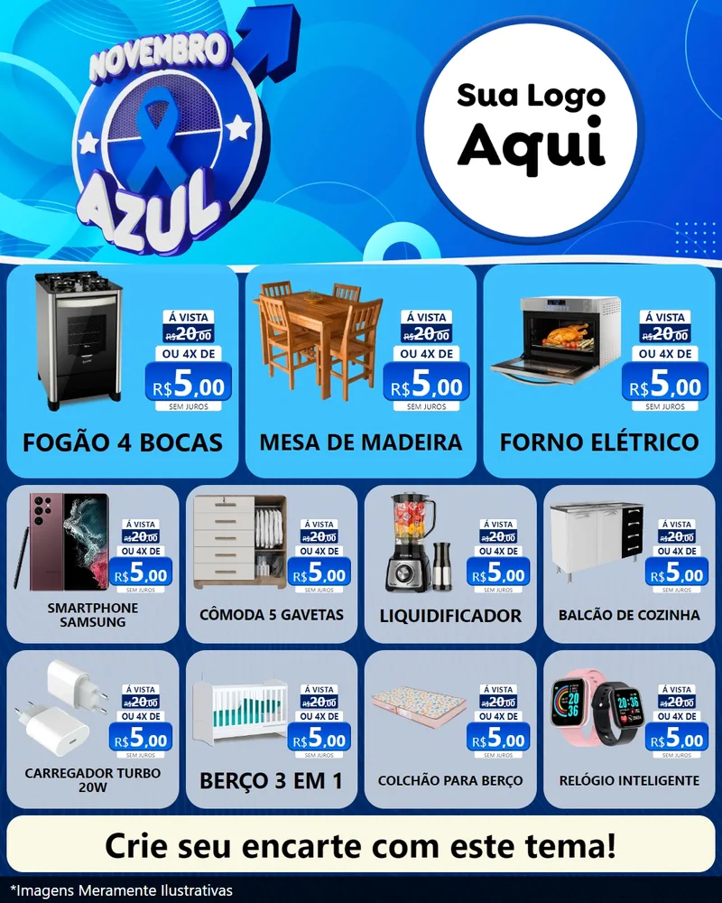 Modelo de Rede Social para Feed Instagram com o tema Novembro Azul para Móveis e Eletro