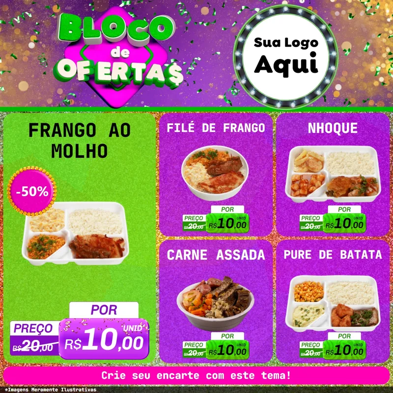 Modelo de Rede Social para Feed Facebook com o tema Bloco de Ofertas para Restaurante