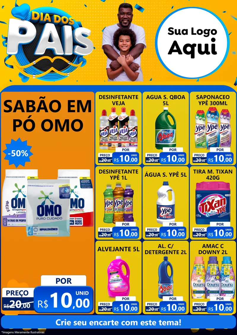 Modelo de Encarte para Encarte A4 Vertical com o tema Dia dos Pais para Produtos de Limpeza