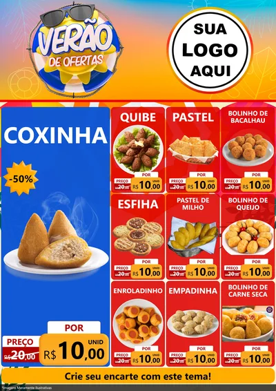 Modelo de Encarte para Encarte A4 Vertical com o tema Verão de Ofertas para Salgadaria