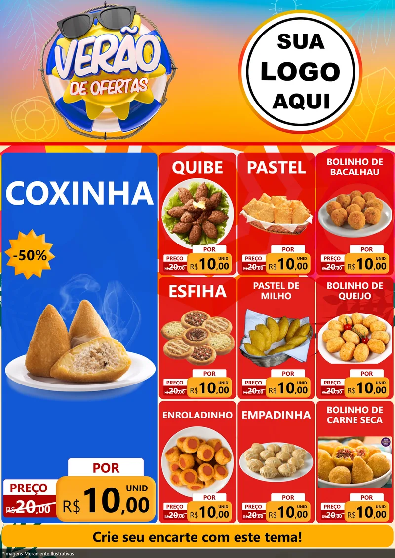 Modelo de Encarte para Encarte A4 Vertical com o tema Verão de Ofertas para Salgadaria
