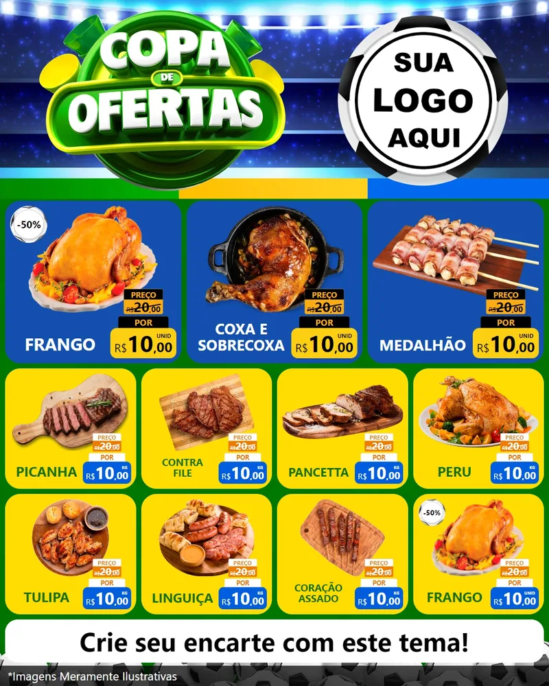 Modelo de Rede Social para Feed Instagram com o tema Copa de Ofertas para Assados