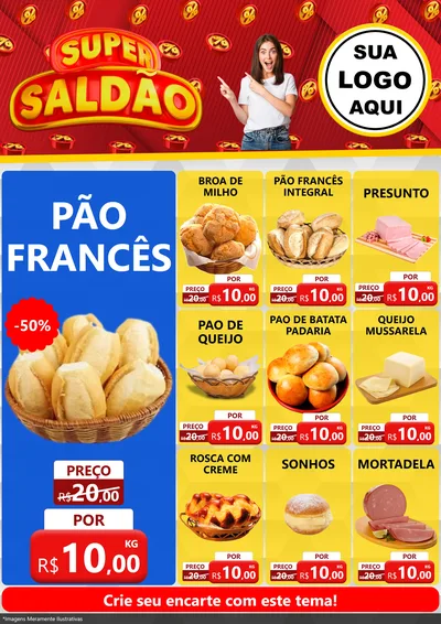 Modelo de Encarte para Encarte A4 Vertical com o tema Super Saldão para Padaria