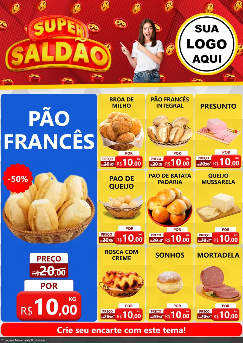 Modelo de Encarte para Encarte A4 Vertical com o tema Super Saldão para Padaria