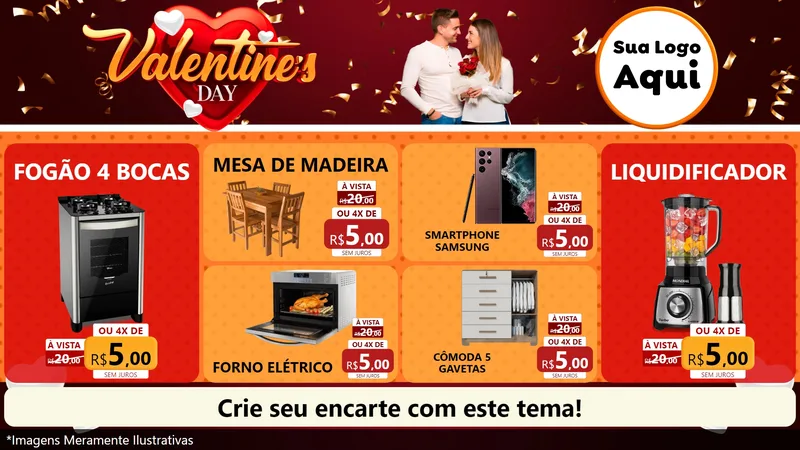 Modelo de TV para TV Horizontal com o tema Valentine's Day para Móveis e Eletro