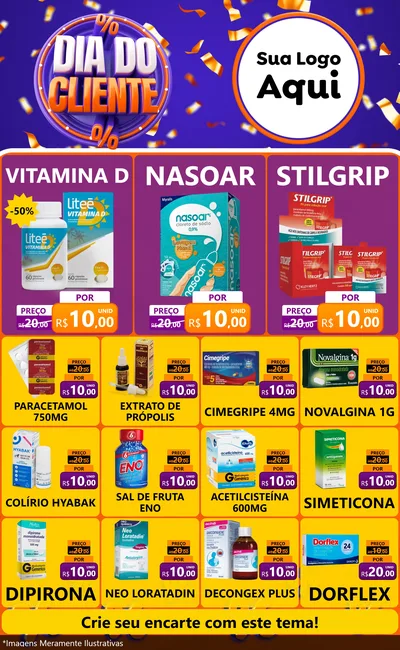Modelo de Encarte para Encarte Grande com o tema Dia do Cliente para Farmácia