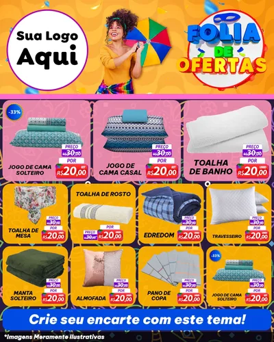 Modelo de Rede Social para Feed Instagram com o tema Folia de Ofertas para Cama, Mesa e Banho