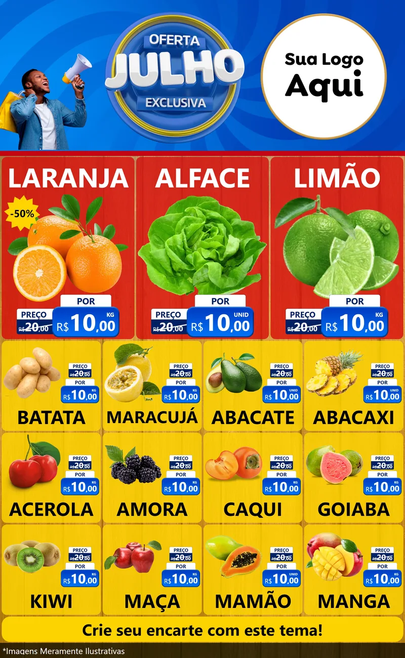 Modelo de Encarte para Encarte Grande com o tema Oferta Exclusiva, Julho para Hortifrúti