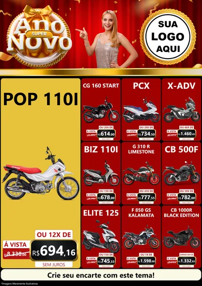 Modelo de Encarte para Encarte A4 Vertical com o tema Super Ano Novo para Concessionaria de Motos