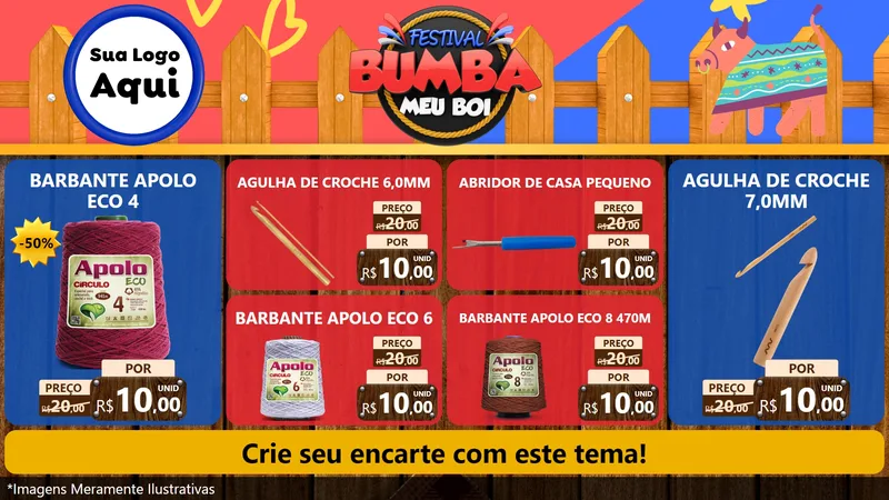Modelo de TV para TV Horizontal com o tema Festival Bumba Meu Boi para Armarinho e Aviamentos