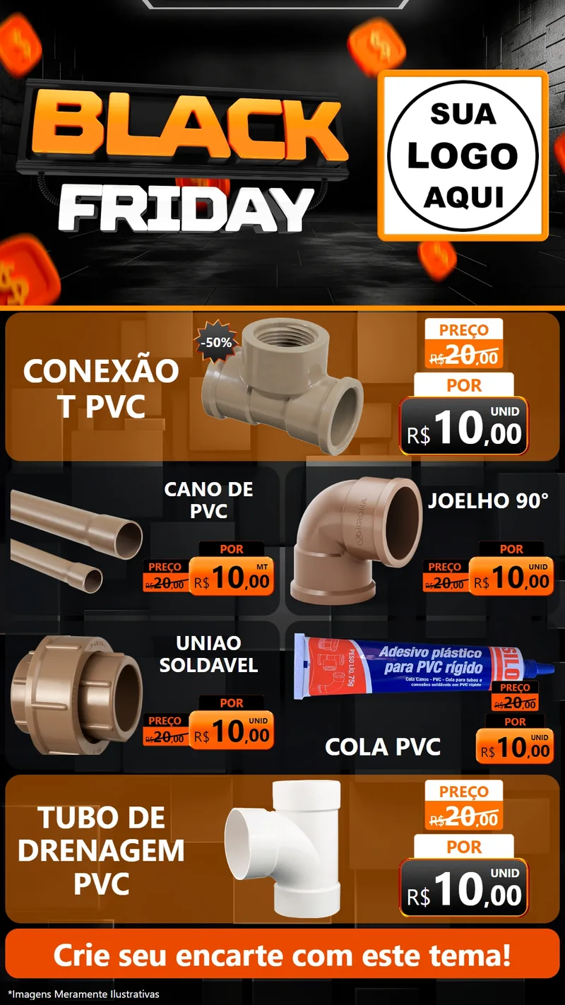 Modelo de TV para TV Vertical com o tema Black Friday para Tubos e conexões
