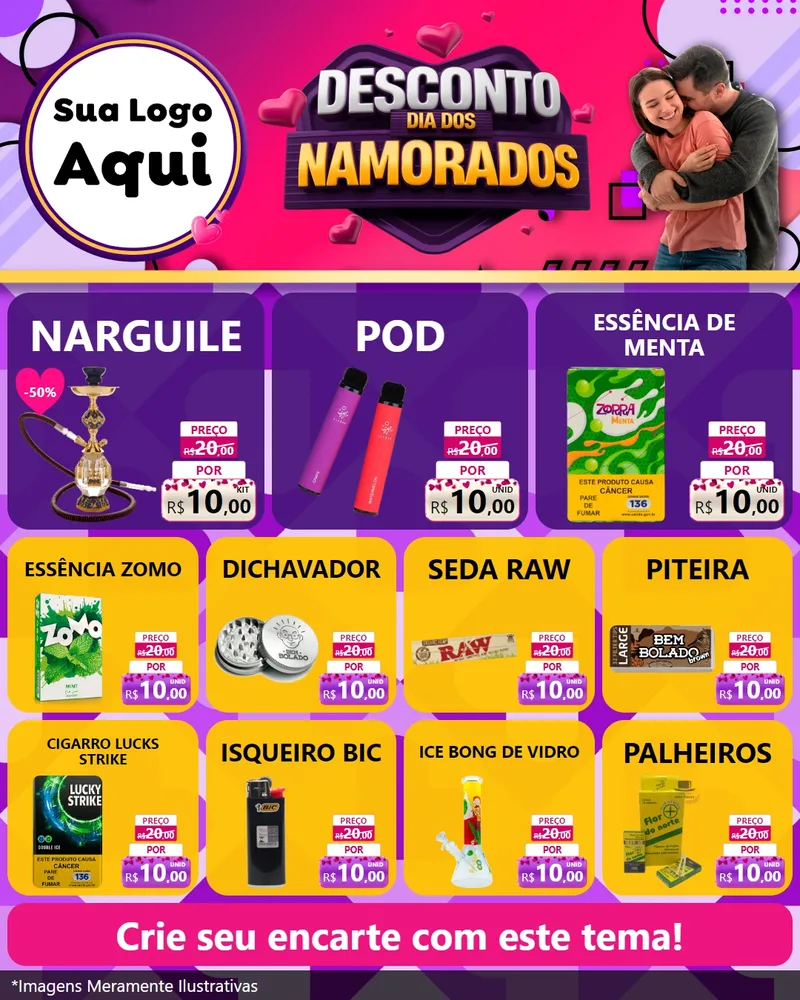 Modelo de Rede Social para Feed Instagram com o tema Desconto Dia dos Namorados para Tabacaria