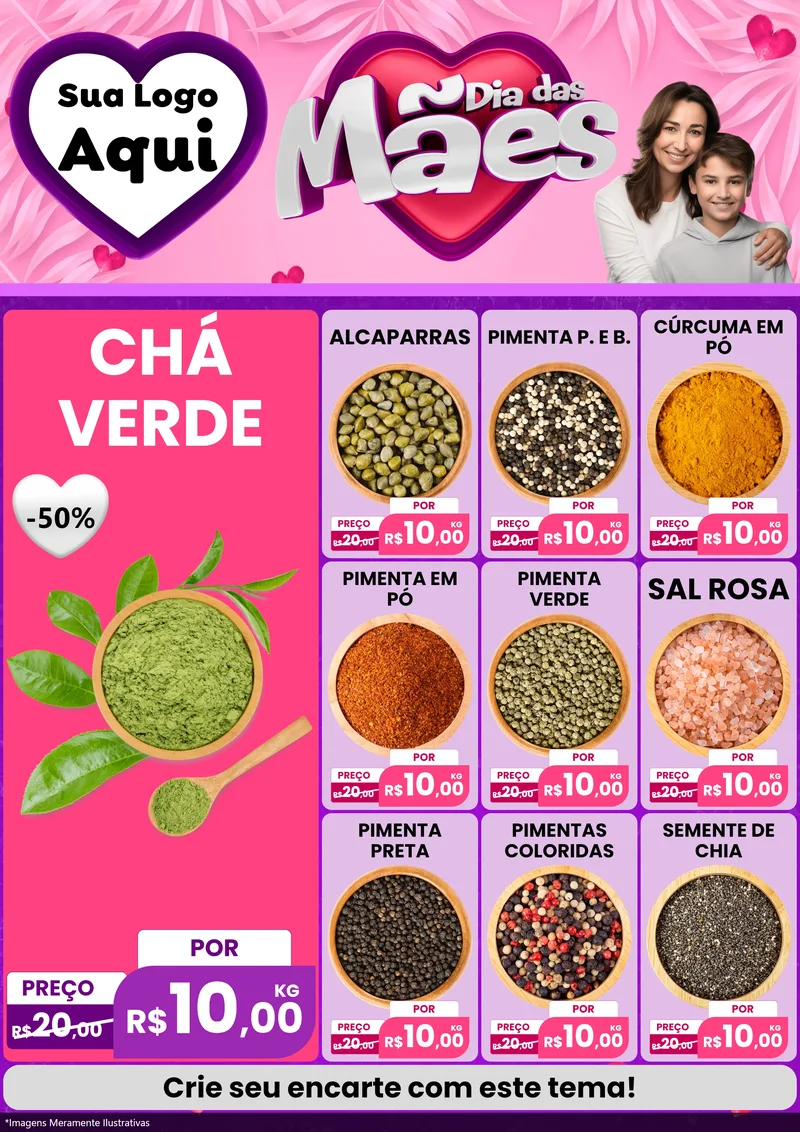 Modelo de Encarte para Encarte A4 Vertical com o tema Dia das Mães para Produtos Naturais