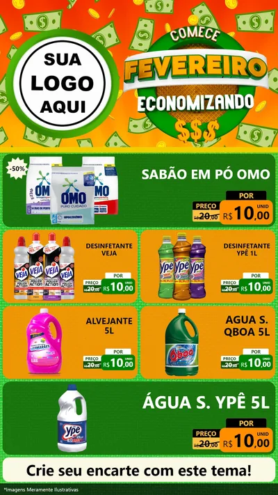 Modelo de TV para TV Vertical com o tema Comece Fevereiro Economizando para Produtos de Limpeza