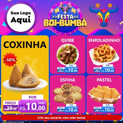 Modelo de Rede Social para Feed Facebook com o tema Festa Boi-Bumbá para Salgadaria