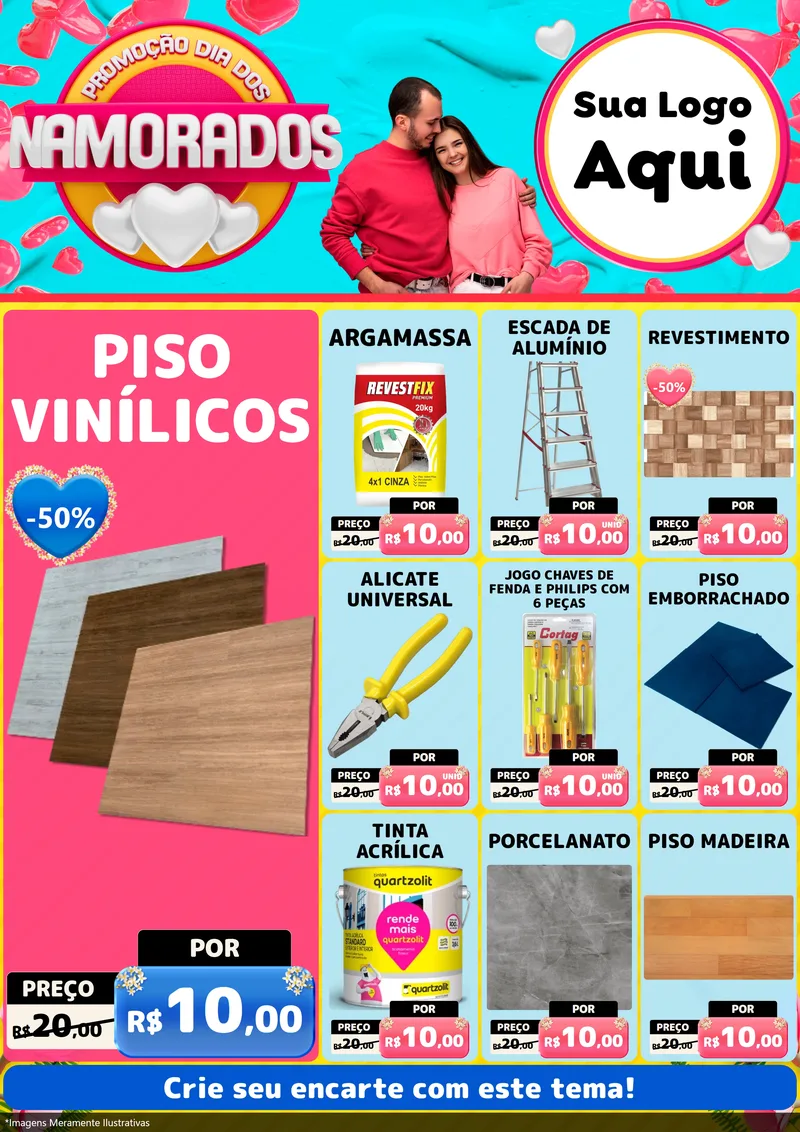 Modelo de Encarte para Encarte A4 Vertical com o tema Promoção Dia dos Namorados para Material para Construção