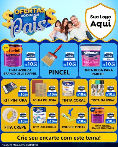 Modelo de Rede Social para Feed Instagram com o tema Ofertas do Dia dos Pais para Tintas e Ferramentas